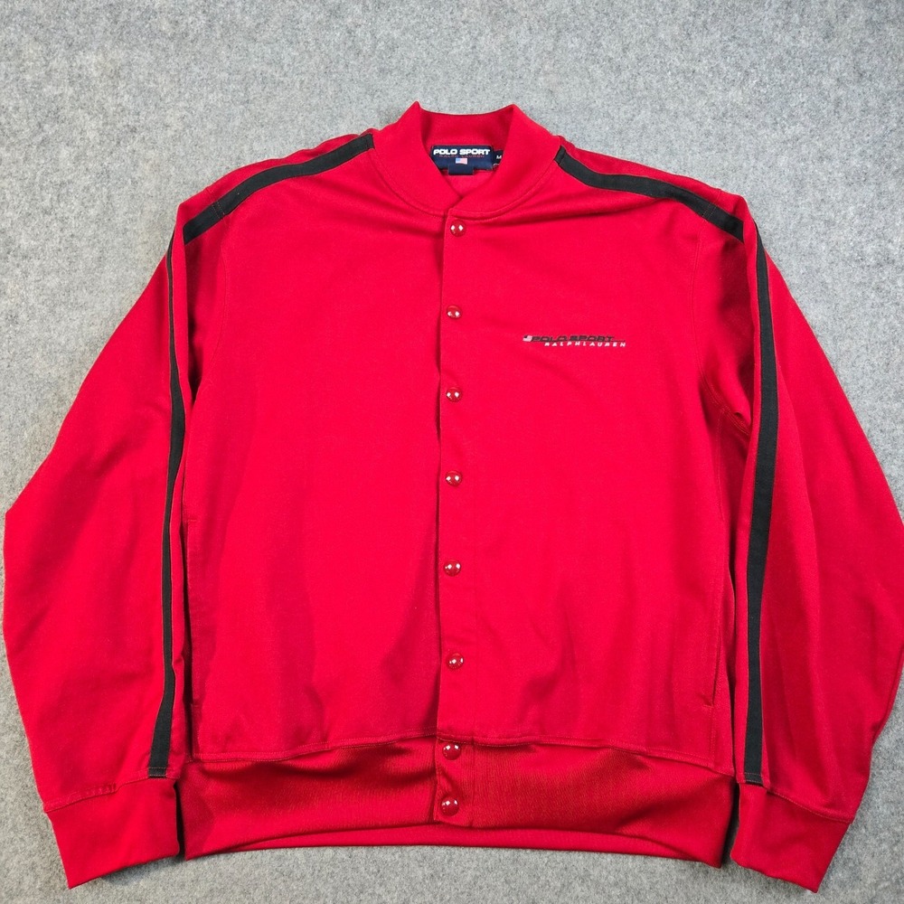 VTG 90s Polo Sport Ralph Lauren Jacket Mens M‎ Snap Button Varsity Track Bomber - Picture 2 of 9